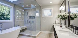 glass shower enclosure in bathroom