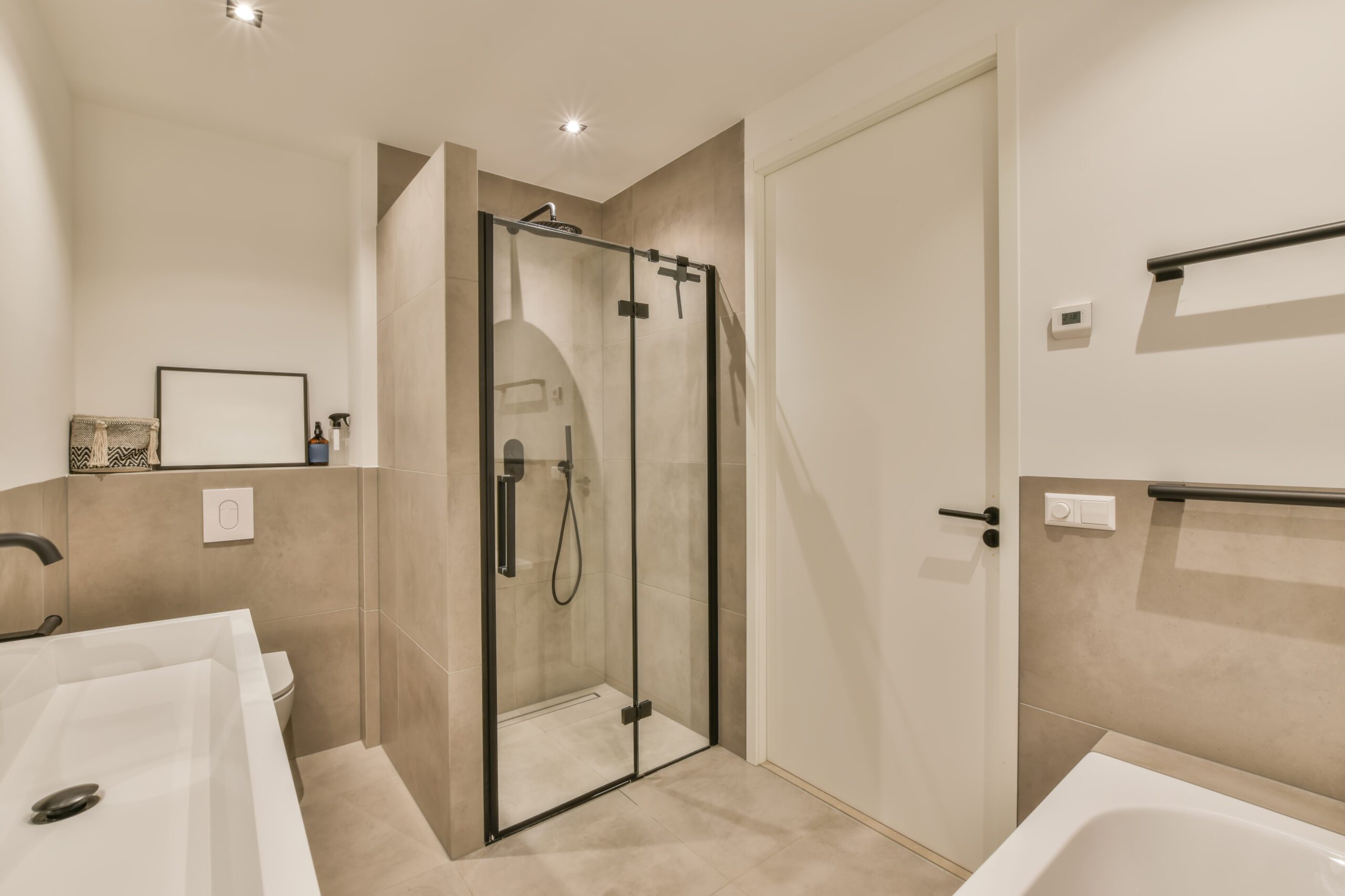Black frame shower door swinging