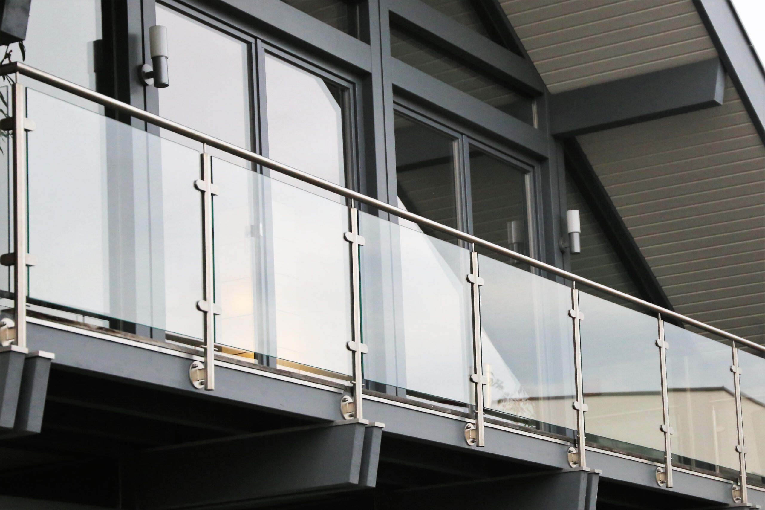 There is a glass balcony